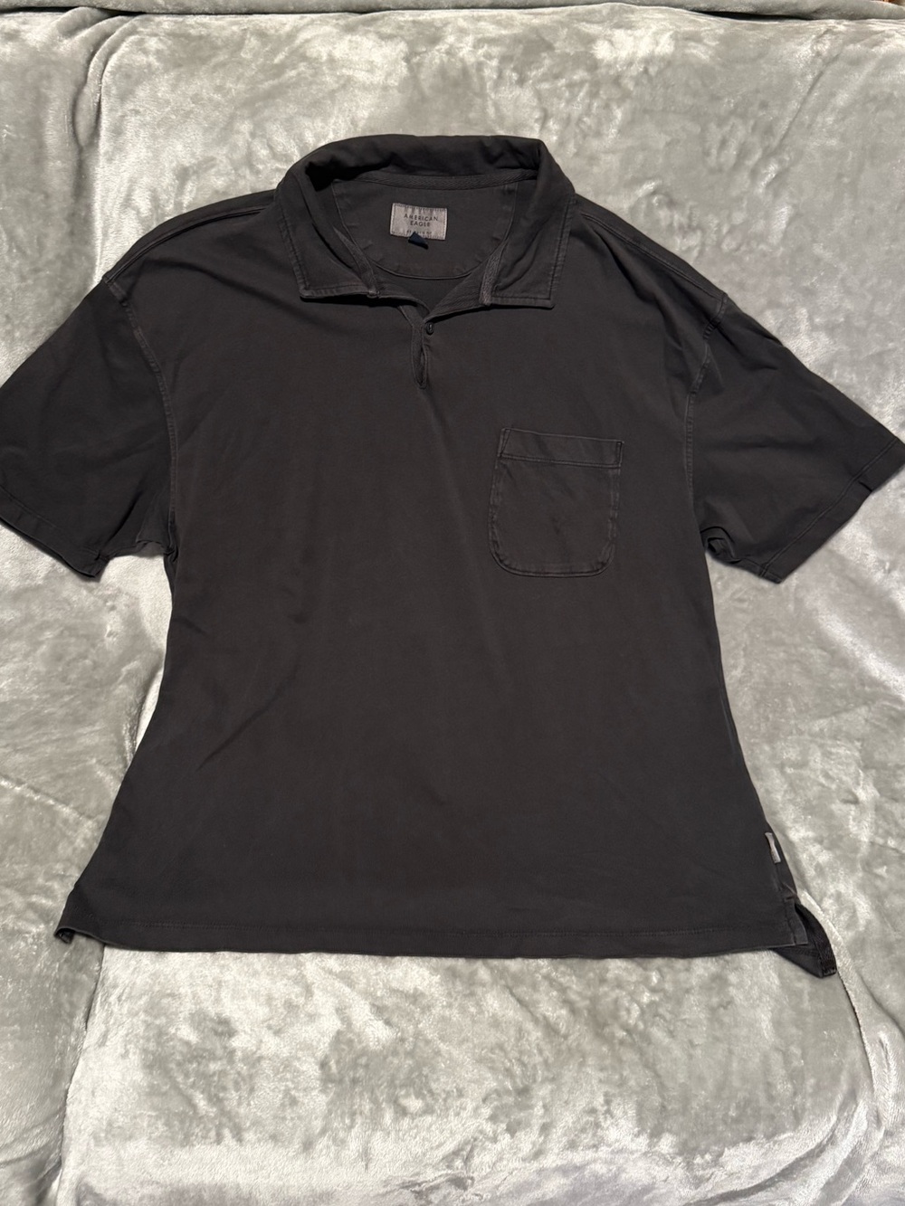 American Eagle Men’s Large Dark Gray Relaxed Fit Polo Shirt